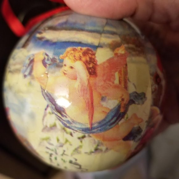 Vintage Style Set of 6 Antique Santa Paper Mache Decoupage Christmas Ornaments - Picture 14 of 15